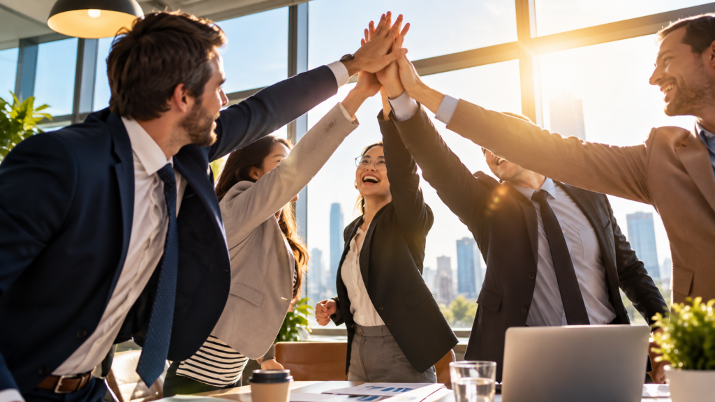 ทีมงานร่วมมือกัน โดยมี Project Manager ทำหน้าที่บริหารโครงการให้สำเร็จ